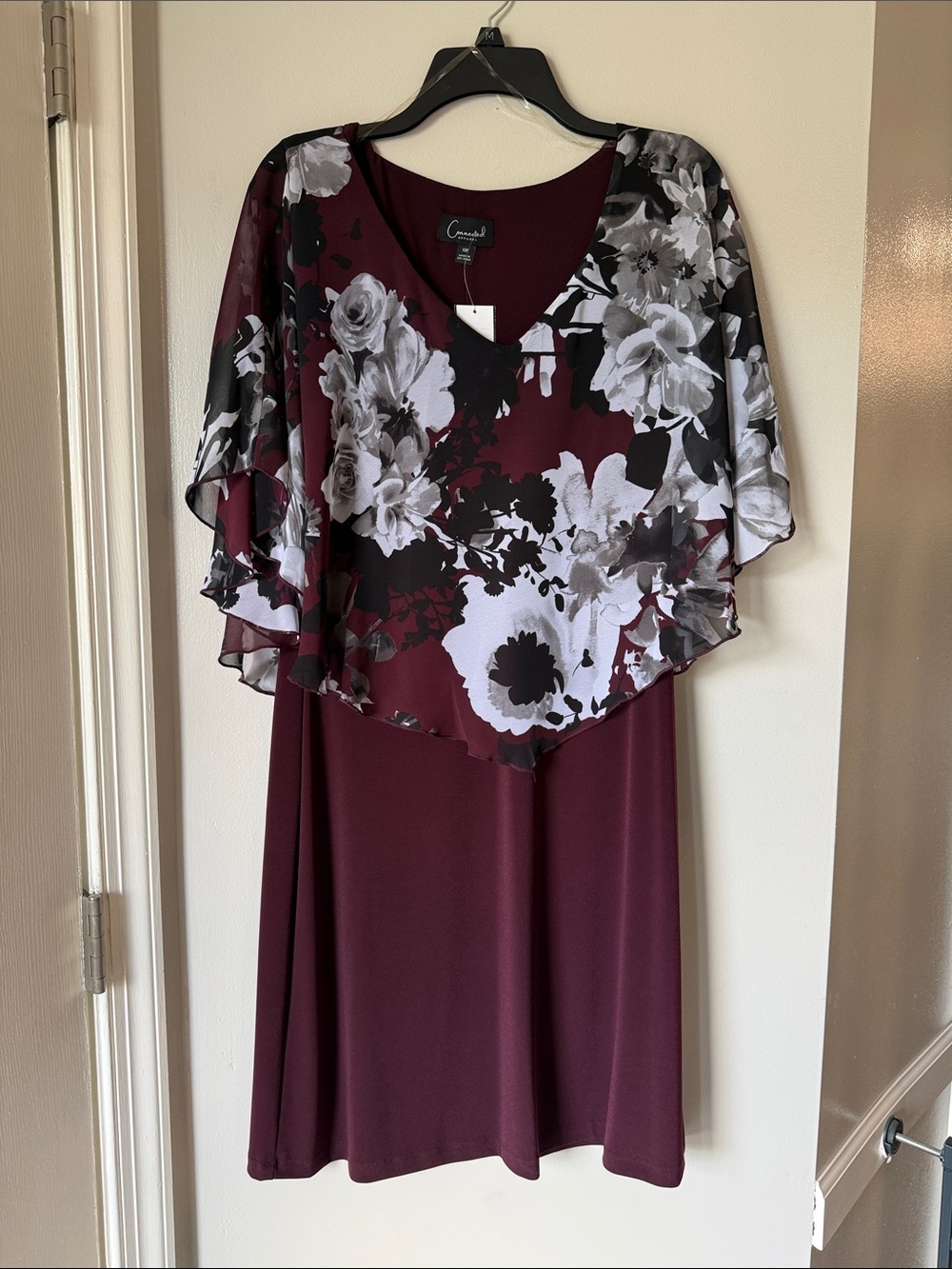 connected apparel Wine Floral Capelet Midi Dress